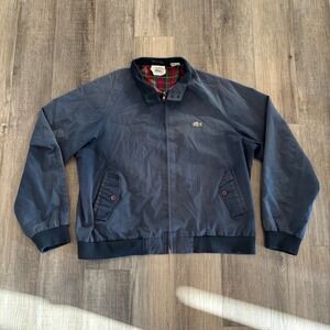 Vintage Izod Lacoste Harrington Jacket Navy Blue Plaid Lined Harrington XL